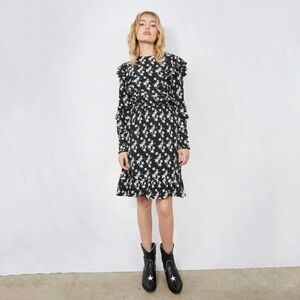 NEW Anine Bing Cleo Silk Stars Ruffled Dress Black White Small